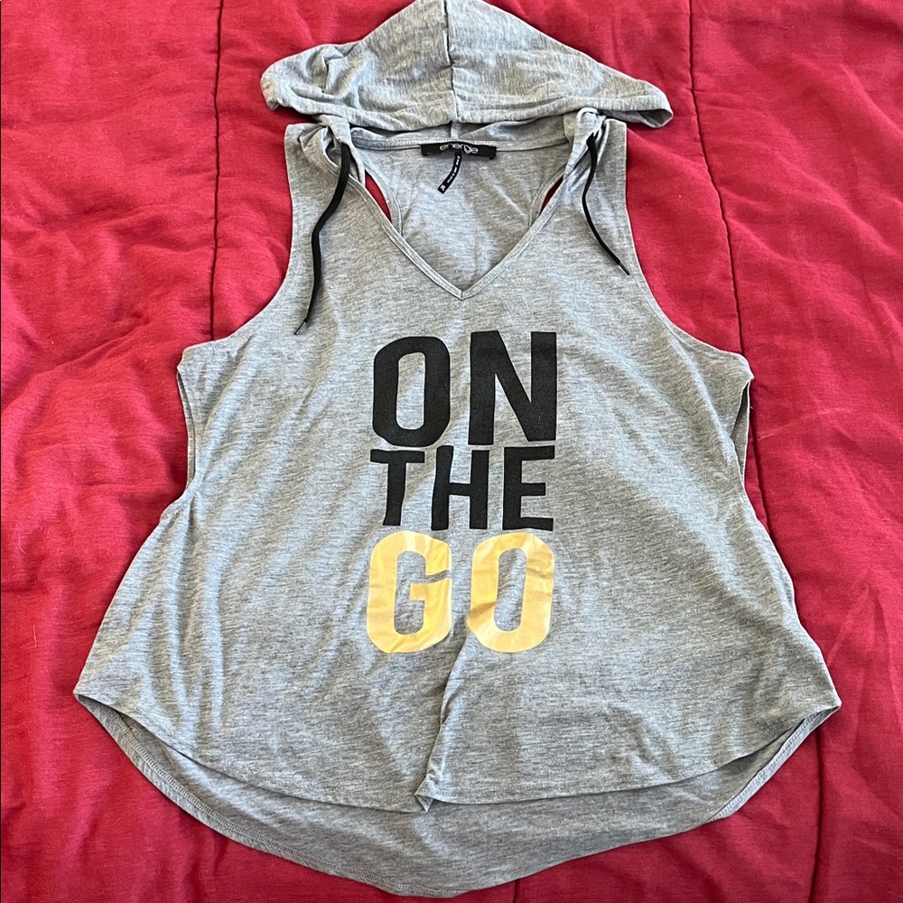Energie Gray Sleeveless Hoodie with Black and Yellow Print